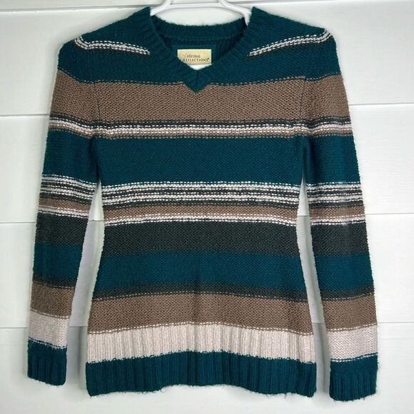 Natural Reflections Striped Knit V-Neck Sweater Women’s Size Small - Picture 2 of 9